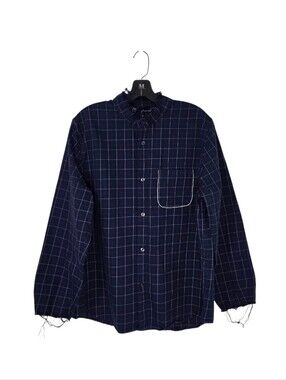 Fred Segal Hartel Soft Light Flannel Button Up Plaid Shirt Frayed Navy Large
